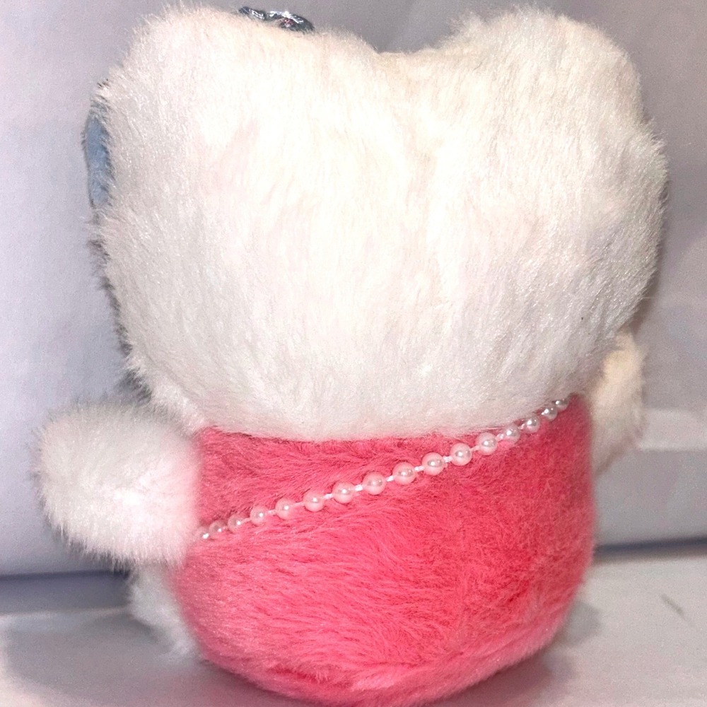 Kawaii Cat Plush Keychain Blue Tweed Bow Purse Charm 4" Cute - Picture 2 of 5